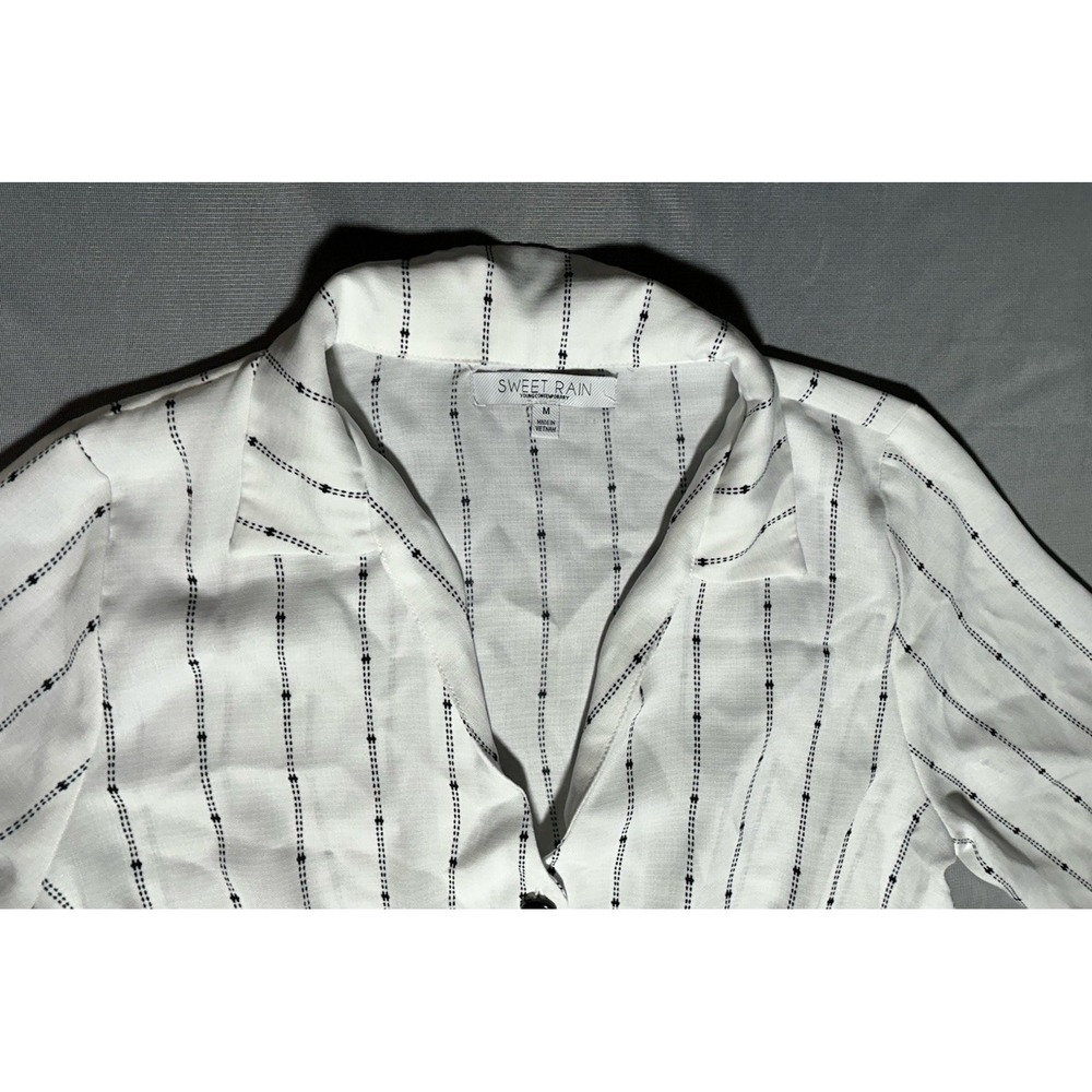 Sweet Rain White with Black Striped Thread Blouse Size Medium - Picture 7 of 11